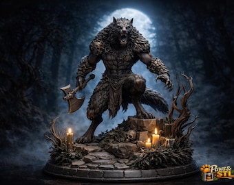 STL-model weerwolfkrijger | Dark Fantasy Lycan-miniatuur (digitale download)