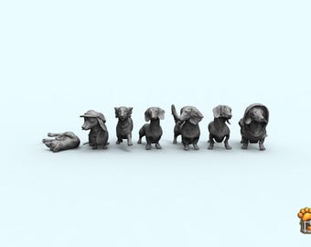 Teckel STL-set – 7 poses-collectie | Dackel-hondenbeeldjes voor 3D-printen | Worsthond STL (digitale download)