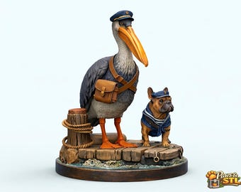 Pelikaan Captain Bulldog Sailor Diorama | Nautisch dierminiatuur (digitale download)