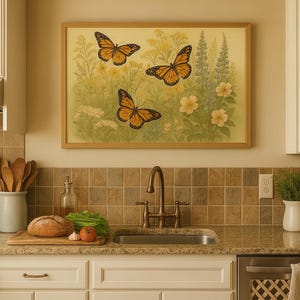 Floral Butterfly Garden Art Print, Vintage Wall Décor, Digital Download, Elegant Art Printable, Nature Inspired Decor