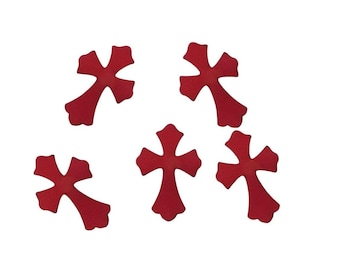 5 pieces of Leather Heart & Punk Cross PINK Applique Set DIY Denim Jacket Patches