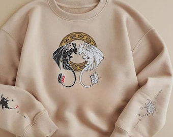 Embroidered Dragon Glitter Sweatshirt – HTTYD-Inspired Shirt, Viking Hunter Embroidery Top