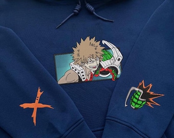 Embroidered Anime Sweatshirt & Hoodie, Explosion Hero Design, Fan Gift