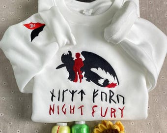 Night Fury Embroidered Sweatshirt – Cartoon Dragon Graphic