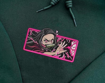 Broderad Anime-tröja och hoodie, exploderande bloddemondesign, Anime-fangåva