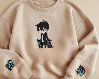 Embroidered Anime Sweatshirt – I Alone Level Up Design, Monarch of Shadows Hoodie for Anime Lovers