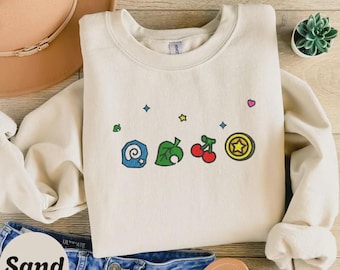 Animal Crossing Hoodie Embroidered, Cute ACNH Sweatshirt, Kawaii Gamer Crewneck, Cozy Gift for Gamers