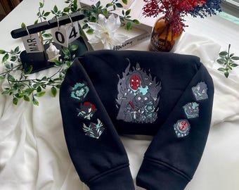 Embroidered Anime Hoodie, Leveling System, Cotton-Blend Sweatshirt