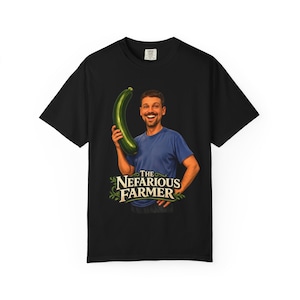 The Nefarious Farmer holding giant zucchini T-Shirt | Funny Farmer Design