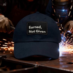 Förtjänad, inte given pappahatt | Basebollkeps i läder med lapp