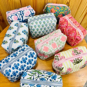 Quilted Cotton Hair Tool Bag, Block Print Dyson Airwrap Travel Case, Airstrait Organizer, Curling Iron Holder, Floral Storage Pouch