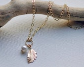 Leaf Necklace, Pearl Necklace, Leaf Jewelry, Bridesmaid Jewelry, Fall Weddings, Mothers Gift, 14k Gold Filled, Sterling Silver