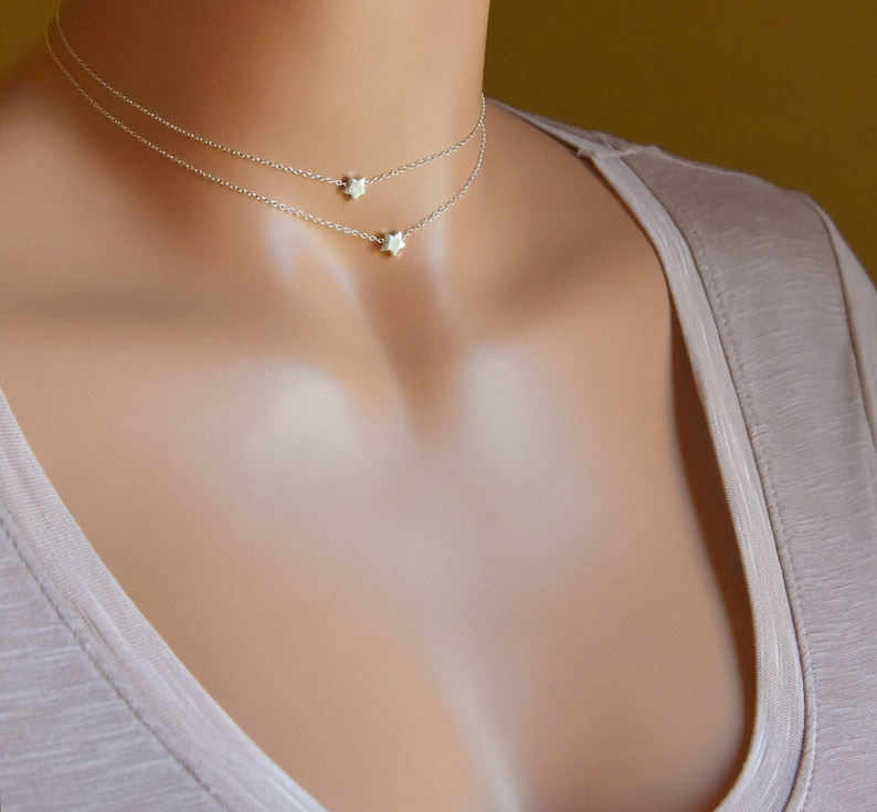 Collar de estrella delicada, collar de estrella de plata, collar de la suerte, collar de uso diario, collar de capas, collar para niños, cadena de plata o oro imagen 6