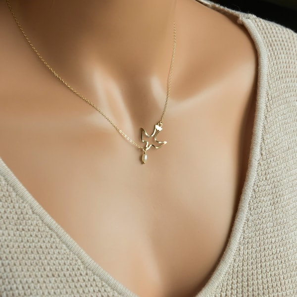Holy Spirit Necklace, Dove Necklace, Unique Confirmation Gift, Elegant Faith Necklace, Catholic Gift in Sterling Silver, 14k Gold Fill