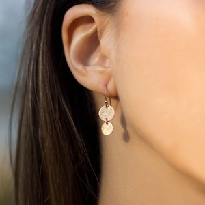 Round Disc Earrings, Dainty Everyday Drops, Simple Gold Dangles, Minimalist Gift for Her in Silver, Gold, Rose Gold
