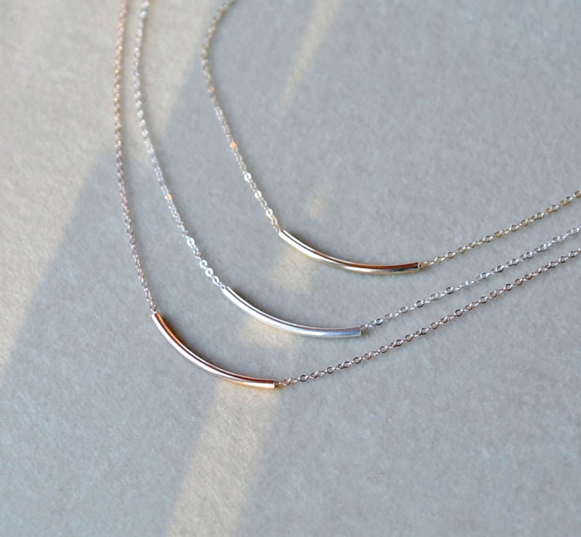 Curved Tube Bar Necklace Simple Everyday Jewelry Dainty Bar Etsy