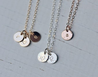 Dainty Personalized Disc Necklace, Initial Tag, Minimalist Everyday Necklace, Gift for Mom, 14K Gold Fill, Sterling Silver, Rose Gold, 7MM