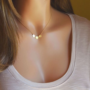 Dainty Personalized Heart Necklace, Hand Stamped Initial Disc, Mother Daughter Gift in Sterling Silver, 14k Gold Fill, Rose Gold