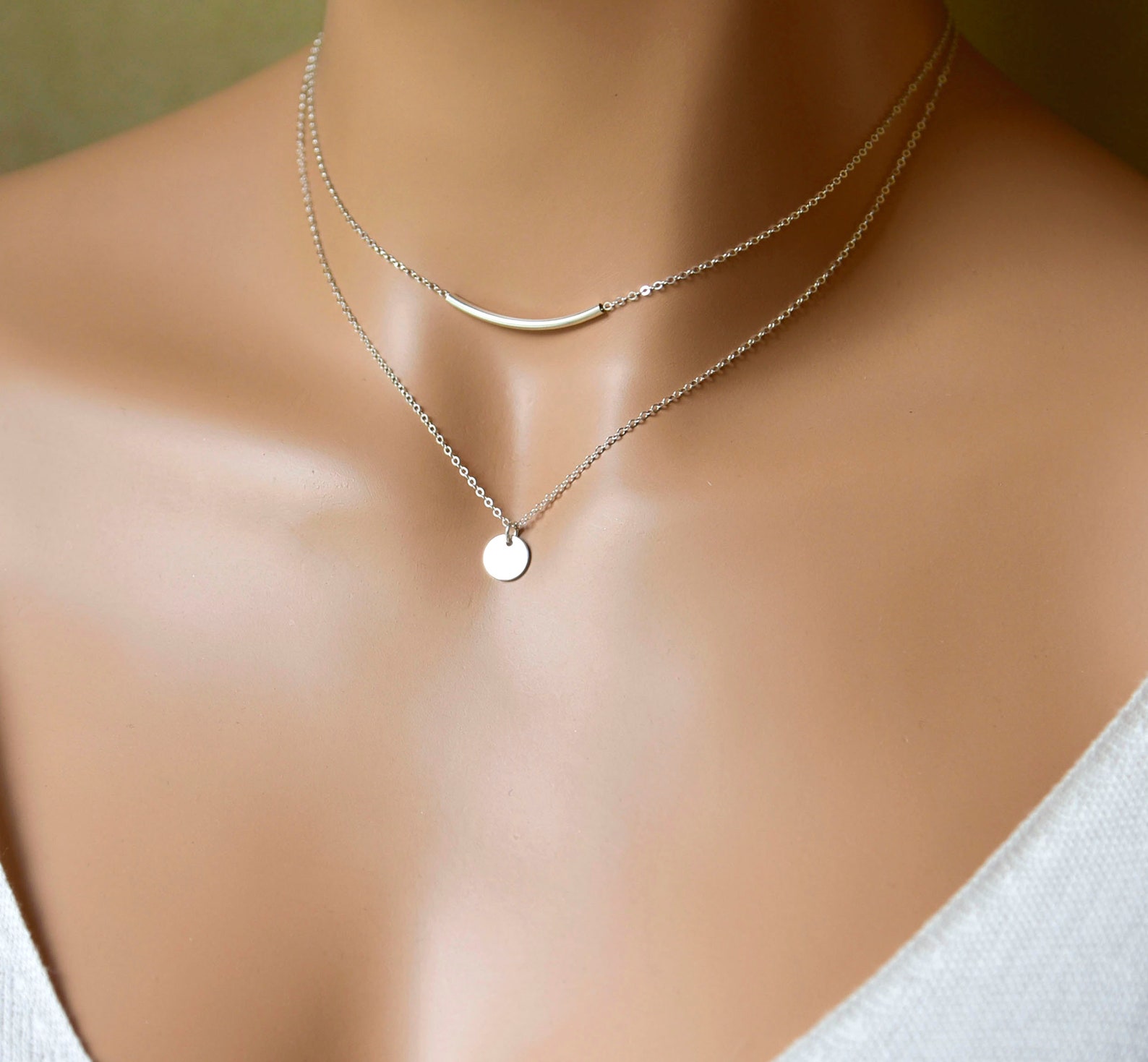 Curved Tube Bar Necklace Simple Everyday Jewelry Dainty Bar Etsy