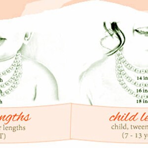 Puede incluir: Diagrama que muestra las longitudes de collar para beb&eacute;s y ni&ntilde;os. Las longitudes para beb&eacute;s son de 10, 12 y 14 pulgadas. Las longitudes para ni&ntilde;os son de 14, 16 y 18 pulgadas. Las longitudes para beb&eacute;s son para edades de 0 a 4T. Las longitudes para ni&ntilde;os son para edades de 7 a 13 a&ntilde;os.
