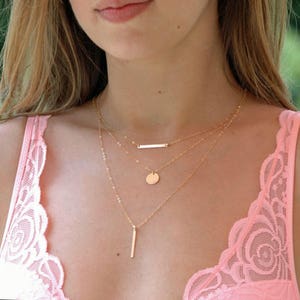 Sleek Vertical Bar Pendant Necklace, Dainty Skinny Bar, Minimalist Layering Necklace, Gold, Silver, Rose Gold image 7