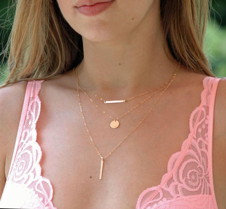 Sleek Vertical Bar Pendant Necklace, Dainty Skinny Bar, Minimalist Layering Necklace, Gold, Silver, Rose Gold image 7