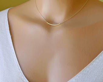 Collar de cuentas de tubo curvo con barra delicada, minimalista, para uso diario, gargantilla delicada con capas, relleno de oro de 14 k o plata esterlina.