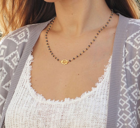 Rosary Style Necklace, Hamsa Necklace, Labradorite Necklace, Bead Necklace, Hamsa Bracelet, Rosary Bead Necklace, Vermeil, Layering Necklace