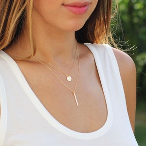 Sleek Vertical Bar Pendant Necklace, Dainty Skinny Bar, Minimalist Layering Necklace, Gold, Silver, Rose Gold image 5