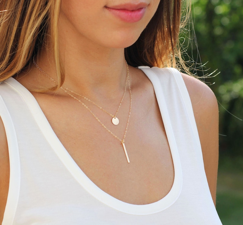 Sleek Vertical Bar Pendant Necklace, Dainty Skinny Bar, Minimalist Layering Necklace, Gold, Silver, Rose Gold image 5