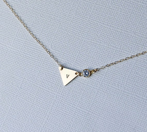 Personalized 14kt Gold Filled Petite Triangle Initial Necklace Personalized 14kt Gold Filled Petite Triangle Initial Necklace