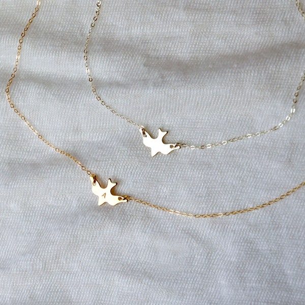 Confirmation Gift, Soaring Bird Necklace, Dove Silhouette, Personalized Childrens Necklace, Sterling Silver, 14k Gold Fill