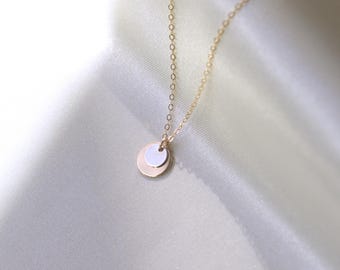 Dainty Sun & Moon Necklace,  Elegant Mixed Metal Jewelry, Minimalist Pendant Necklace, 14k Gold Fill, Sterling Silver