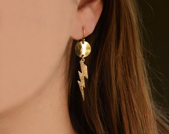 Lightening Bolt Earrings, Unique Dangle Earrings, Long Drop Earrings, Unique Jewelry Gift, Gold Fill, Sterling Silver