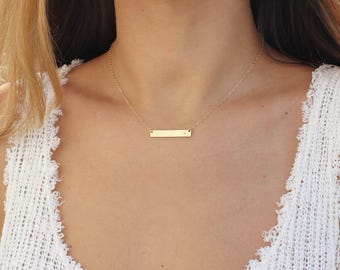 Gepersonaliseerde staafketting, naamketting, handgestempelde sieraden in 14k goldfill, sterlingzilver, roségoud