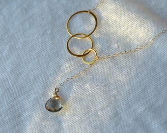 Elegant Gemstone Eternity Lariat, Birthstone Y Necklace, Custom Necklace in Sterling Silver or 14k Gold Fill