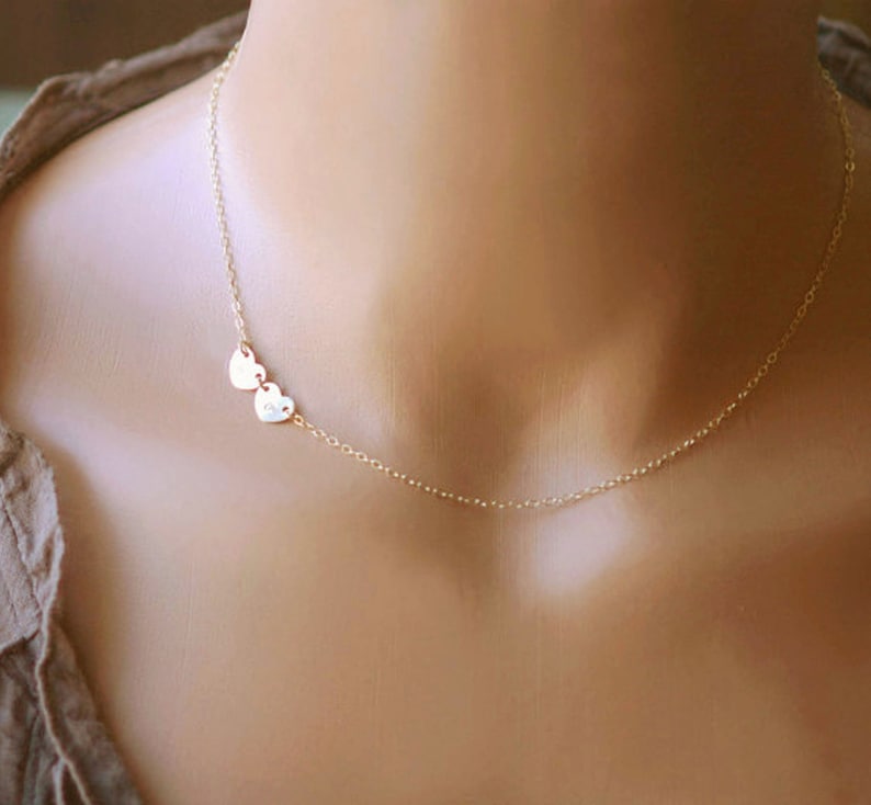 Dainty Heart Necklace, Personalized Necklace, Gift for Mom, Friendship, Initial Necklace, Bridesmaid Gift, Silver, Gold or Rose Gold 