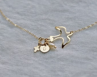 Customized Confirmation Gift, Unique Faith Gift, Dove Necklace, Personalized Necklace, Holy Spirit Necklace, Bird Necklace