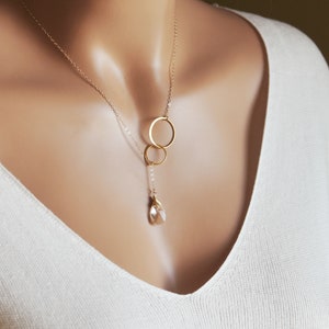 Elegant Gemstone Lariat, Customized Necklace, Eternity Circles, Bridal Necklace in Sterling Silver or 14k Gold Fill