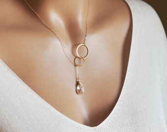 Gemstone Necklace, Customized Lariat Necklace, Y Necklace, Bridal Necklace, Lariat Necklace, Gift for Her, Silver or Gold