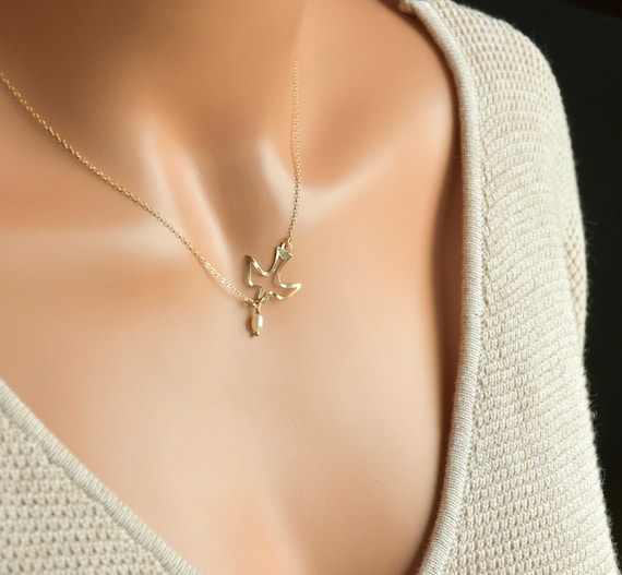 Jerusalem Stone Necklace with Holy Spirit Dove