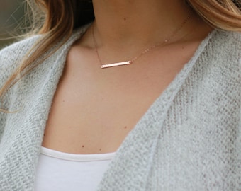 Delicado collar de barra personalizado, collar con nombre para uso diario, barra horizontal delgada minimalista, relleno de oro de 14 k, plata de ley, oro rosa