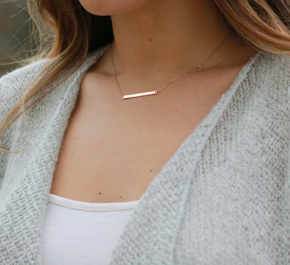 Dainty Personalized Bar Necklace, Everyday Name Necklace, Minimalist Skinny Horizontal Bar,  14k Gold Fill, Sterling Silver, Rose Gold