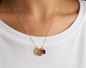 Tiny Disc Necklace, Dainty Custom Initial Tag, Personalized Coin in 14k Gold Fill, Sterling Silver, Rose Gold by CVennell