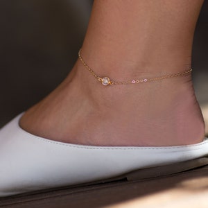 Dainty Gold Anklet, Crystal Anklet, Birthstone Jewelry, Beach Weddings, Bridal Anklet, Gift for Her
