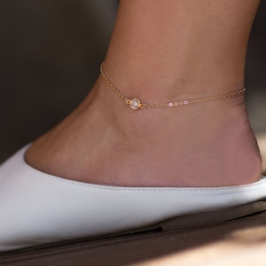 Dainty Gold Anklet, Crystal Anklet, Birthstone Jewelry, Beach Weddings, Bridal Anklet, Gift for Her