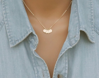 Collar con inicial personalizada, delicado colgante de moneda en plata de ley, chapado en oro de 14k, oro rosa