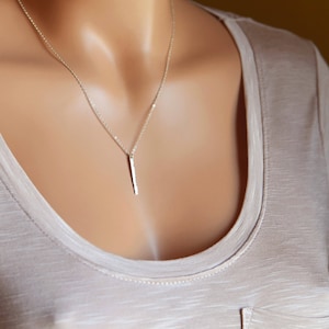 Sleek Vertical Bar Pendant Necklace, Dainty Skinny Bar, Minimalist Layering Necklace, Gold, Silver, Rose Gold image 2