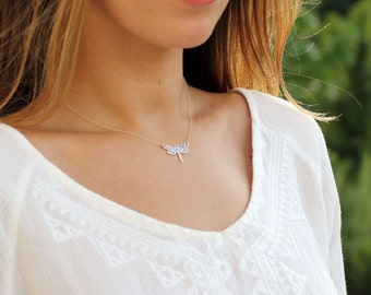 Sterling Silver Dragonfly Necklace, Karma Necklace, Silver Nature Pendant Necklace, Unique Jewelry for Women, Sterling Silver