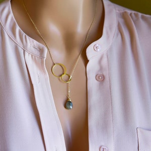 Labradorit Lariat Edelstein Halskette, Eternity Halskette, Gold Y-Halskette, Brauthalskette • Silber Lariat • Geschenk für Sie